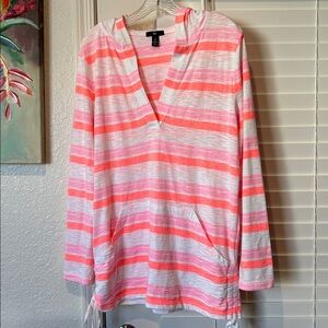 GAP Coral Pink and White Striped Hoodie